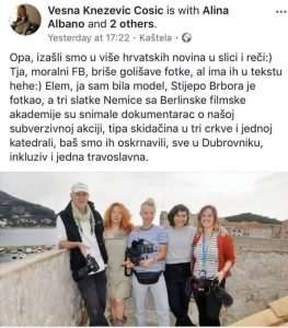 Vesna Knežević Ćosić se na svom Facebook profilu pohvalila kako su tima skidačina u tri crkve i jednoj katedrali, baš smo ij oskrnavili, sve u Dubrovniku, inkluziv i jedna travoslavna