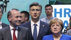 Weber, Plenković i Merkel u Zagrebu / Foto: Hina