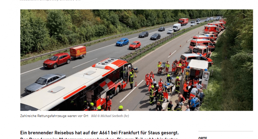 FRANKFURT: Na autocesti gorio putnički autobus, vozač spašavao putnike u invalidskim kolicima Foto:Preslik