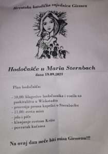 GIEßEN: U nedjelju, 19. rujna, hodočašće s novim župnikom fra Ivanom Jakovićem u Maria Sternbach
