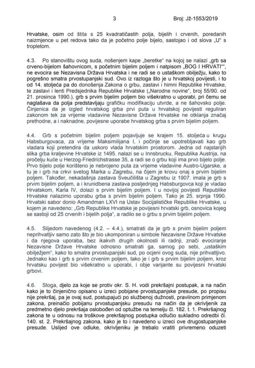 LEKCIJA SUTKINJI O HRVATSKOM GRBU: Visoki prekršajni sud RH poništio presudu zbog nošenja beretke s hrvatskim grbom i natpisom „Bog i Hrvati“
