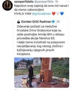 Ministar Grlić Radman u Grabovici odao počast za nedužno ubijene 33 hrvatske civilne žrtve Ministar Grlić Radman u Grabovici odao počast za nedužno ubijene 33 hrvatske civilne žrtve