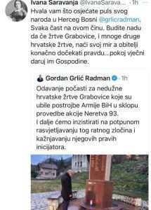 Ministar Grlić Radman u Grabovici odao počast za nedužno ubijene 33 hrvatske civilne žrtve Ministar Grlić Radman u Grabovici odao počast za nedužno ubijene 33 hrvatske civilne žrtve