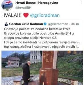 Ministar Grlić Radman u Grabovici odao počast za nedužno ubijene 33 hrvatske civilne žrtve Ministar Grlić Radman u Grabovici odao počast za nedužno ubijene 33 hrvatske civilne žrtve