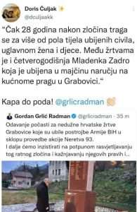 Ministar Grlić Radman u Grabovici odao počast za nedužno ubijene 33 hrvatske civilne žrtve Ministar Grlić Radman u Grabovici odao počast za nedužno ubijene 33 hrvatske civilne žrtve