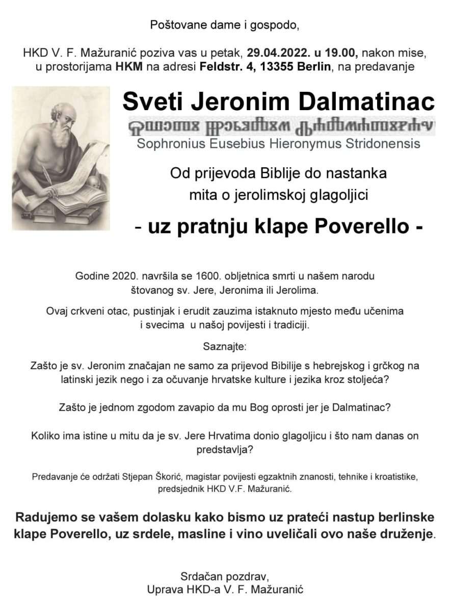 BERLIN: Predavanje o Svetom Jeronimu Dalmatincu