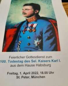 (FOTO) U MÜNCHENU OBILJEŽENA 100. OBLJETNICA SMRTI AUSTRIJSKOG CARA: Nuncij Eterović i ukrajinski biskup koncelebrirali na misi zadušnici za cara Karla i molili za mir u Ukrajini