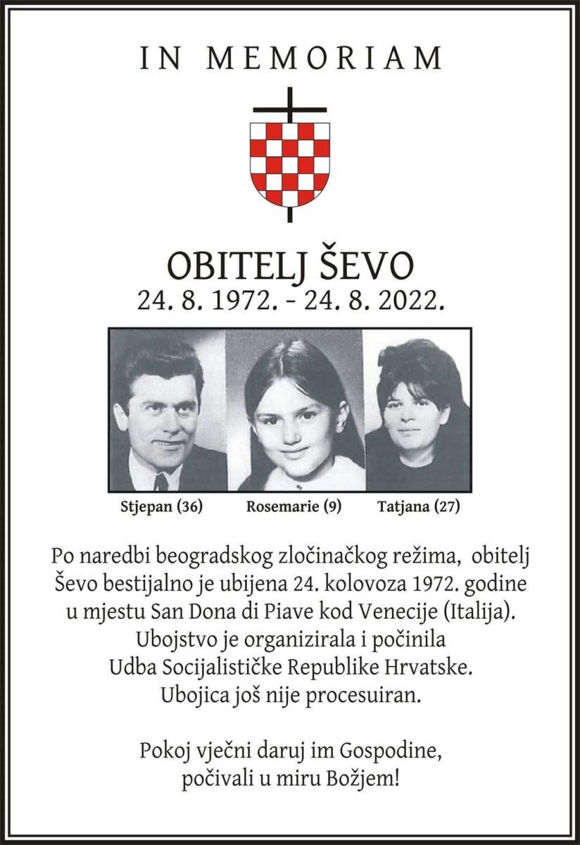 IN MEMORIAM - 50 GODINA OD UDBINA MUČKOG UBOJSTVA: Obitelji Stjepana Ševe i ubijenih hrvatskih domoljuba danas se otkriva spomen obilježje u Hamzićima IN MEMORIAM - 50 GODINA OD UDBINA MUČKOG UBOJSTVA: Obitelji Stjepana Ševe i ubijenih hrvatskih domoljuba danas se otkriva spomen obilježje u Hamzićima