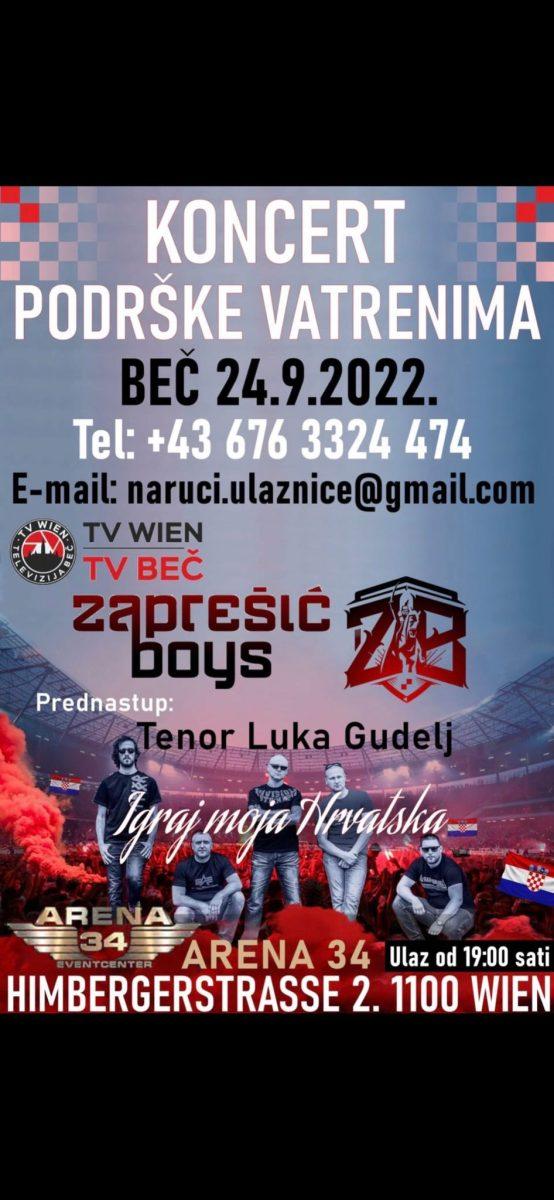 DAN UOČI UTAKMICE S AUSTRIJOM: “Igraj moja Hrvatska”, koncert podrške “Zaprešić boysa” i iseljenih Hrvata Vatrenima u Beču DAN UOČI UTAKMICE S AUSTRIJOM: “Igraj moja Hrvatska”, koncert podrške “Zaprešić boysa” i iseljenih Hrvata Vatrenima u Beču