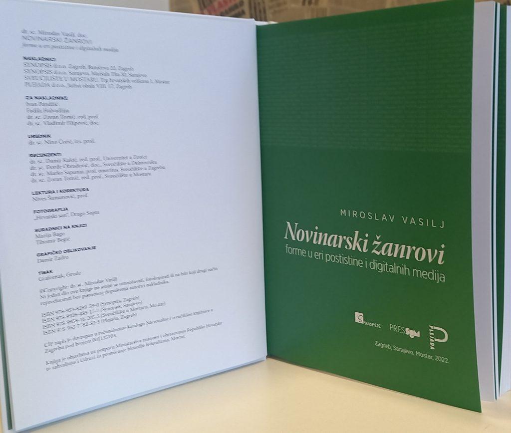 KNJIGA ZA VAS: Novinarski žanrovi – forme u eri postistine i digitalnih medija autora Miroslava Vasilja