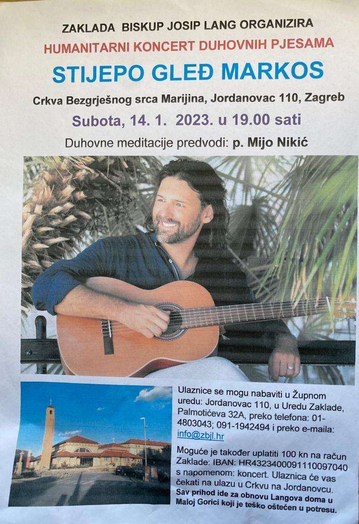 STIJEPO GLEĐ MARKOS: Humanitarni koncert duhovnih pjesama u Zagrebu