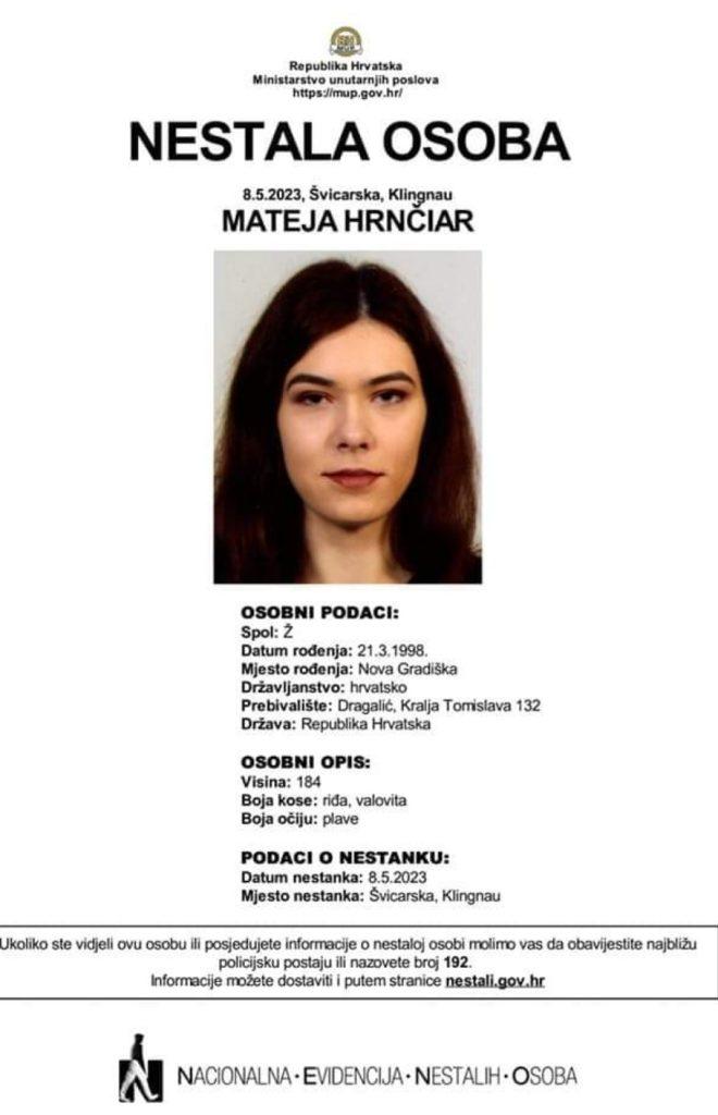 U ŠVICARSKOJ NESTALA 25-GODIŠNJA HRVATICA: Objavljena je njezina fotografija i ime, policija moli stanovnike za pomoć u potrazi