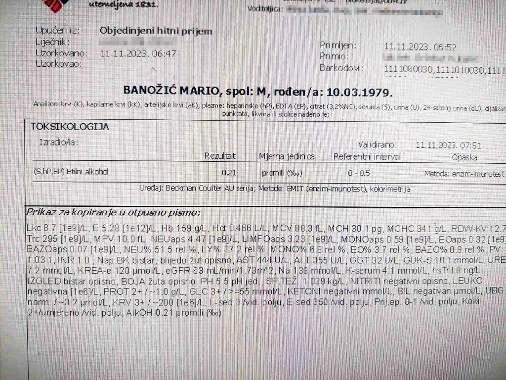 OBJAVLJENA PRESLIKA NALAZA: Banožiću prijeti od najmanje jedne do najviše 15 godina zatvora