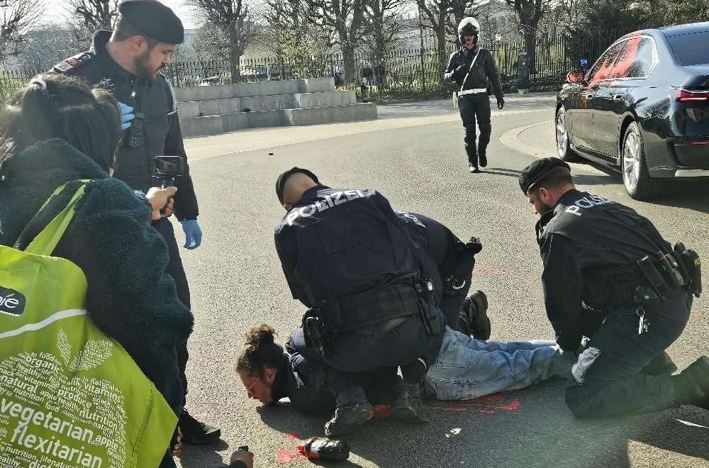 Mladić koji je bacio boju i policija/ Foto: S. Herek