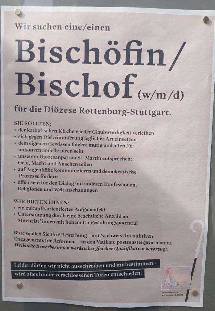Plakat postavljen unutar zatvorenog župnog oglasnika na zidu ispred crkve Liebfrauen u župi Bad Cannstatt u Stuttgartu / Foto: Fenix (SIM)