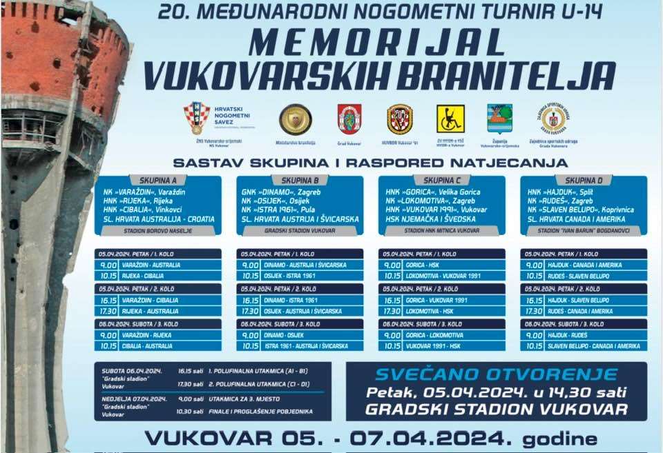 Raspored utakmica 20. Memorijala vukovarskih branitelja / Foto: Preslik FM