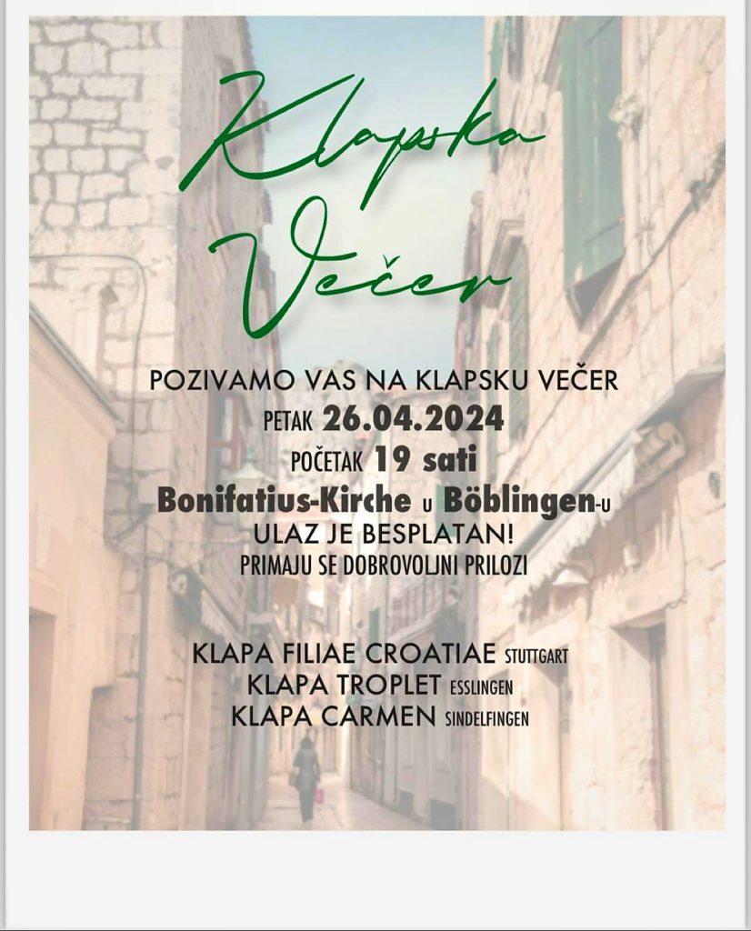 VEČERAS, 26. TRAVNJA: Klapska večer u Böblingenu