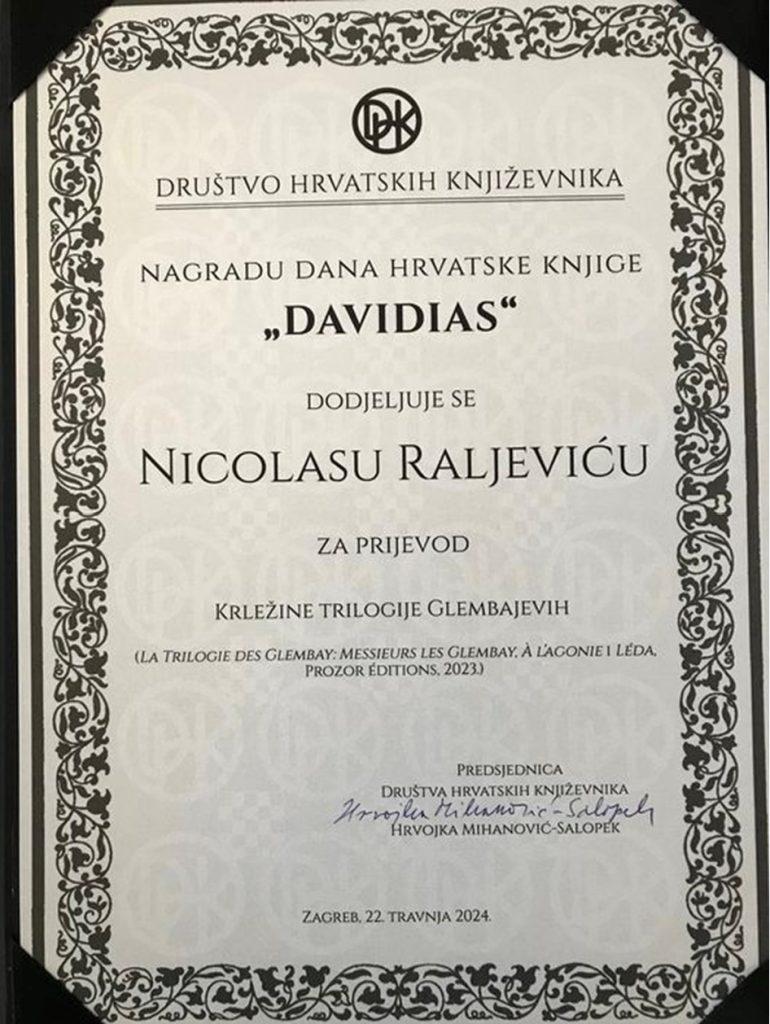 NAGRADA DAVIDIAS 2024. Dodijeljena francuskom prijevodu trilogije "Glembajevi" Miroslava Krleže NAGRADA DAVIDIAS 2024. Dodijeljena francuskom prijevodu trilogije "Glembajevi" Miroslava Krleže