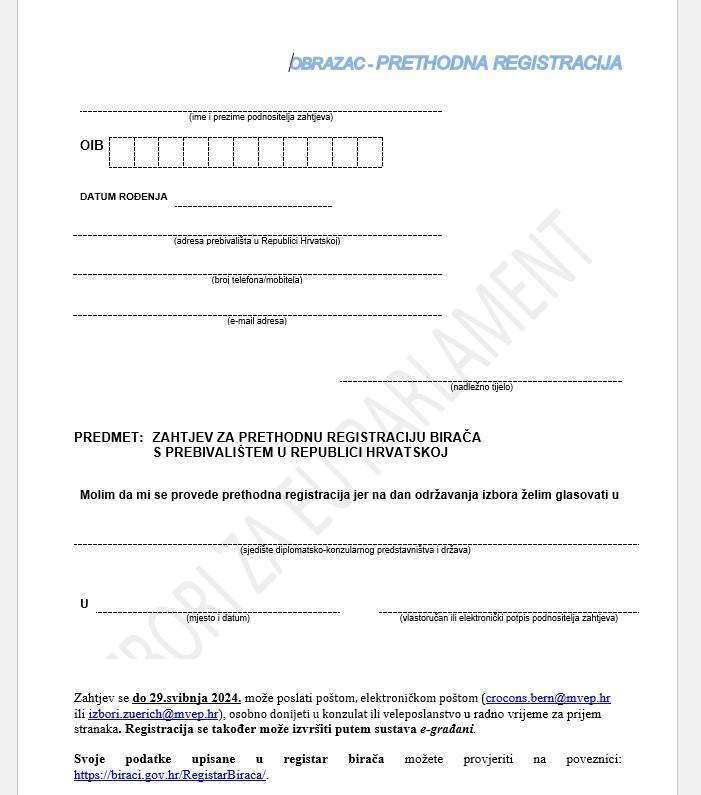 Obrazac za prehodnu registraciju