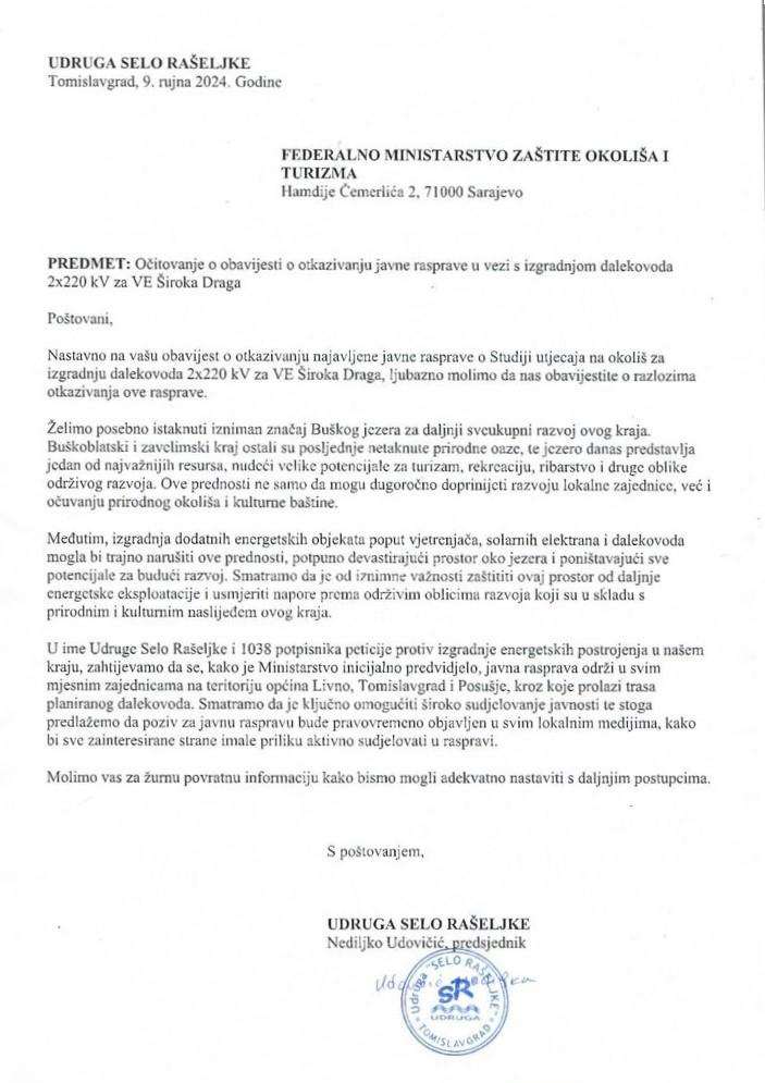 MLADI BUŠKOG BLATA: Federalno ministarstvo "muti vodu" – otkazali pa zakazali javnu raspravu o okolišnoj studiji za dalekovod VE Široka Draga