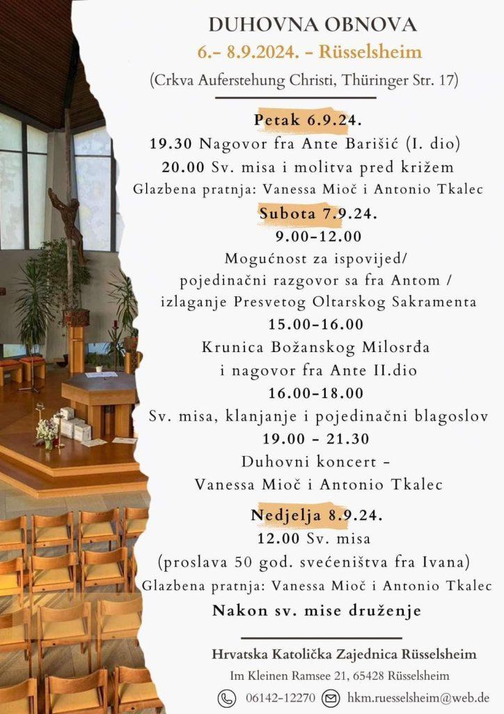 HKZ RÜSSELSHEIM: Duhovna obnova i hodočašće u Maria Einsiedel - objavljeno je od kojeg do kojeg datuma