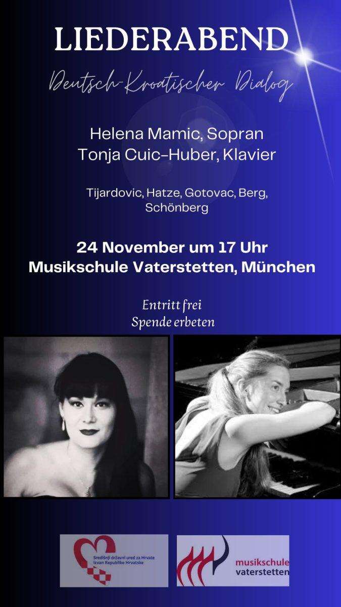 MÜNCHEN: Dvije renomirane hrvatske glazbenice održat će koncert u nedjelju, 24. studenoga MÜNCHEN: Dvije renomirane hrvatske glazbenice održat će koncert u nedjelju, 24. studenoga