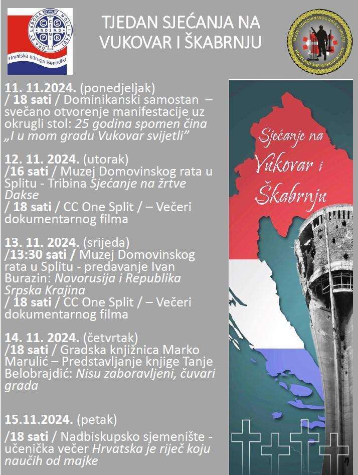 OKRUGLI STOL, PREDAVANJE, FILM, TRIBINA: Bogati program u Tjednu sjećanja na Vukovar i Škabrnju Tjedan sjećanja/ Foto: HU Benedikt