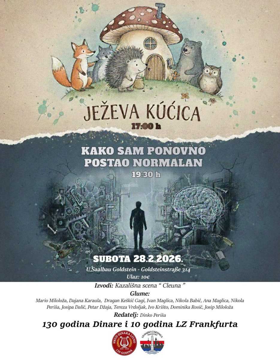 HRVATSKA KULTURNA VEČER: "Ježeva kućica" i hit predstava stižu u Frankfurt