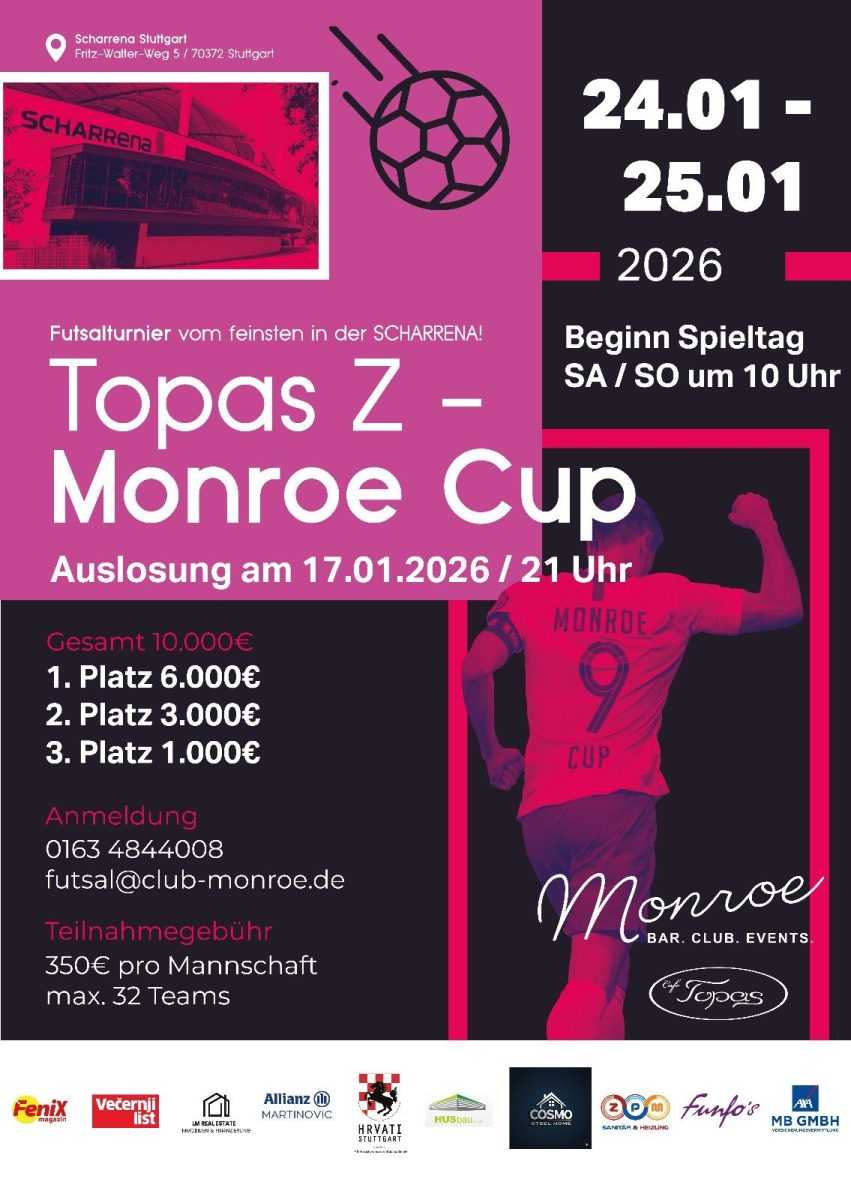 BOGATE NAGRADE U STUTTGARTU: Topas Z – Monroe Cup stiže u siječnju, osigurajte svoje mjesto među 32 ekipe