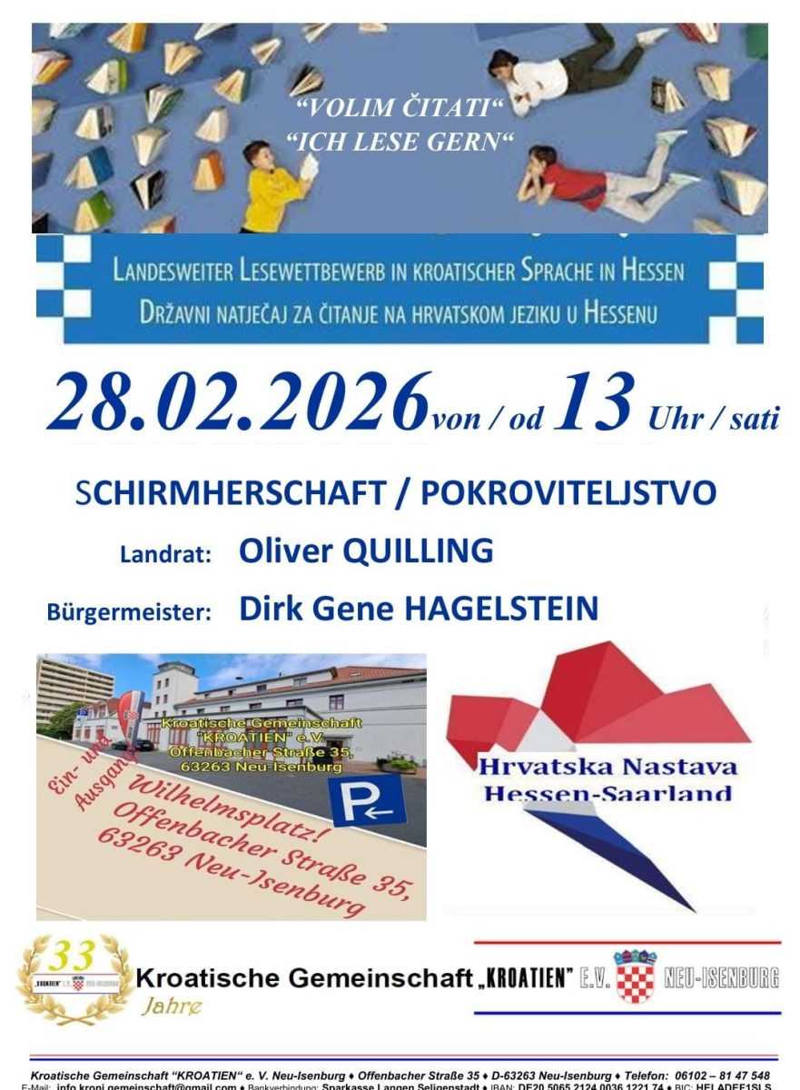 NEU-ISENBURG: U subotu, 28. veljače natjecanje Volim čitati
