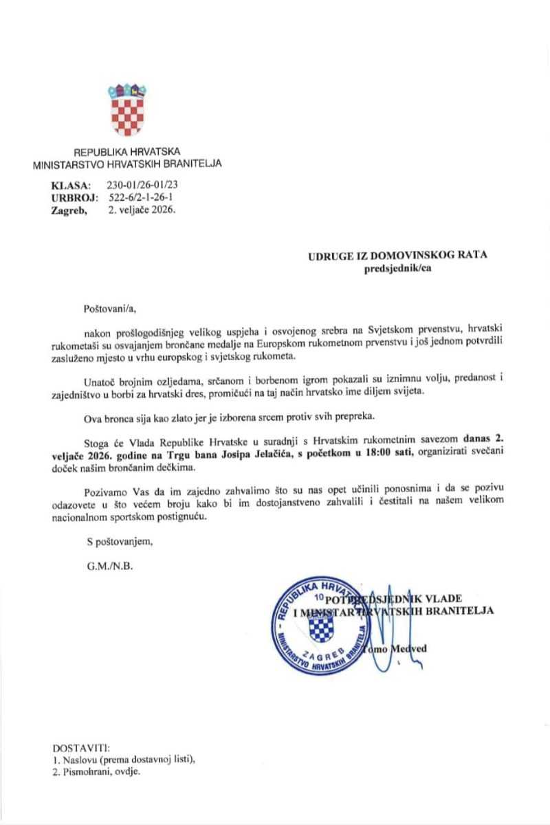 POTVRĐENO IZ VLADE RH: Doček rukometaša danas u 18 sati na Trgu bana Jelačića u Zagrebu