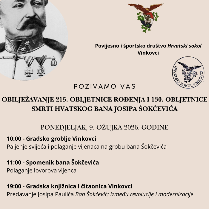SVEČANOST U VINKOVCIMA: Obilježavanje 215. obljetnice rođenja i 130. obljetnice smrti hrvatskog bana Josipa Šokčevića