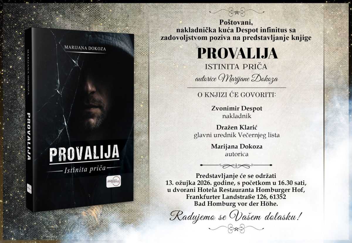 U PETAK, 13. OŽUJKA: Predstavljanje novog romana „Provalija“ Marijane Dokoza u Bad Homburgu