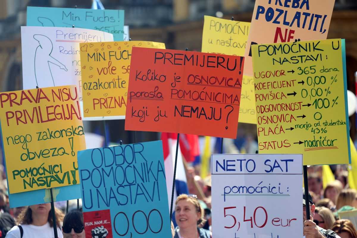PROSVJED U ZAGREBU: Tri sindikalne središnjice traže povećanje minimalne plaće na 1.100 eura, prosječne na 2.200 eura te prosječne mirovine na 1.100 eura neto