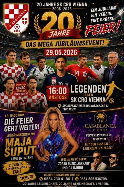 SK CRO VIENNA SLAVI 20. ROĐENDAN: U Beč stižu legende hrvatskog nogometa, Maja Šuput i brojni čestitari