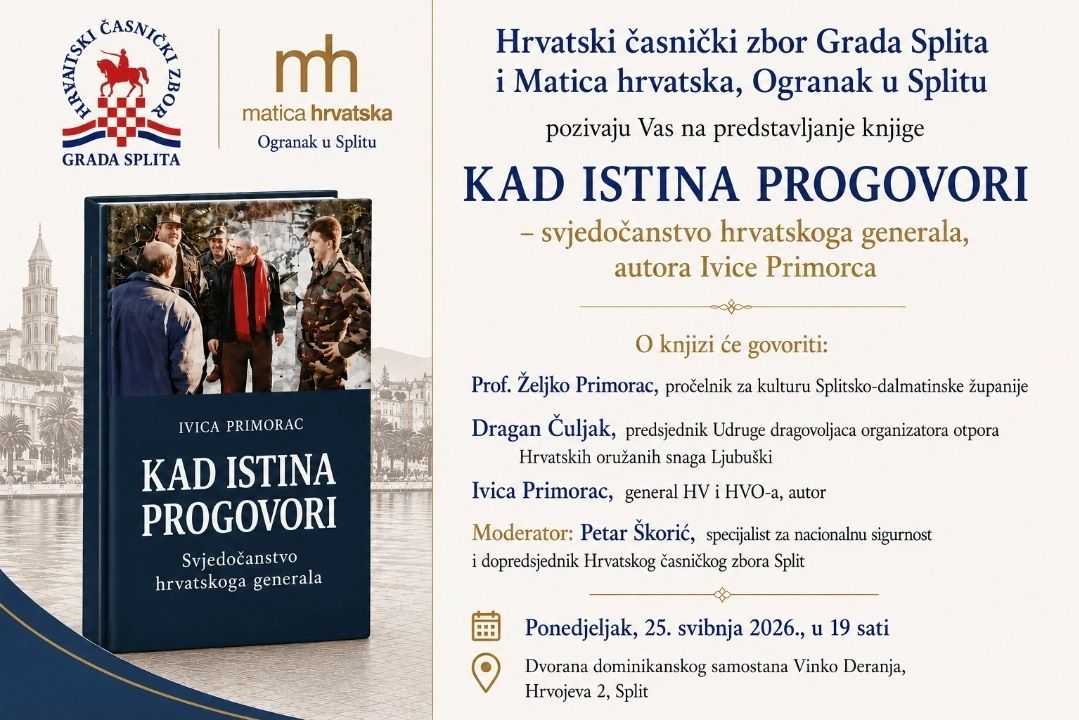 Pozivnica za predstavljanje knjige / Foto: Hrvatski časnički zbor Grada Splita i Matica hrvatska