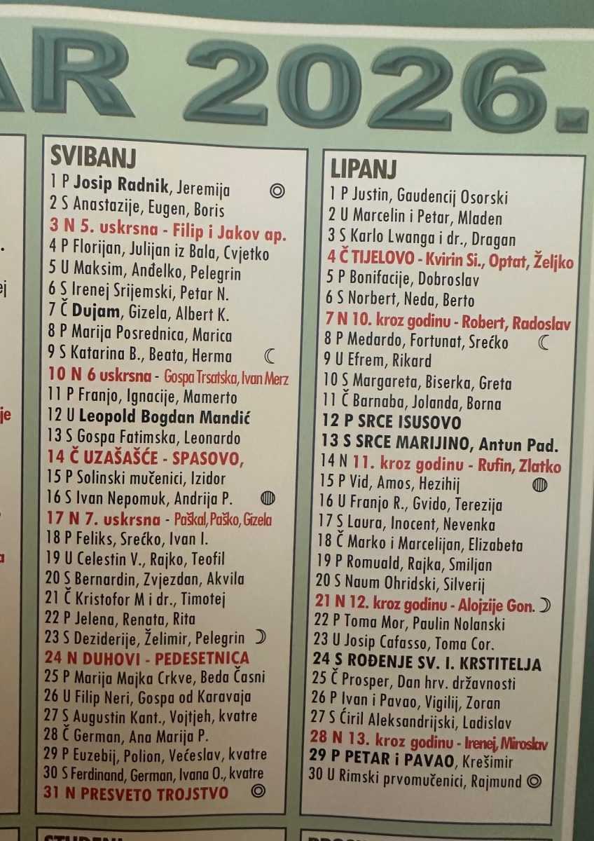 PROPUST ILI NAMJERA? Na Katoličkom kalendaru HKM Giessen krivo upisan datum proslave Dana državnosti RH