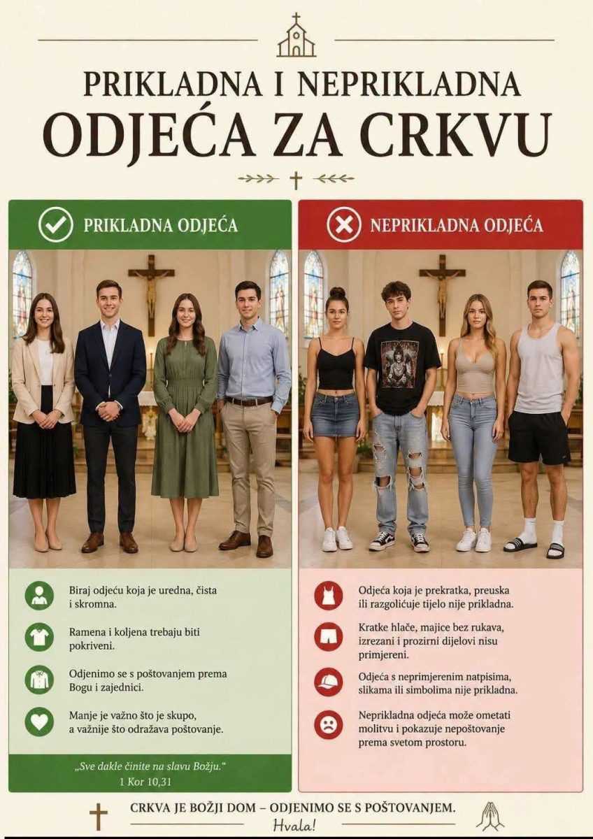 PORUKA VJERNICIMA IZ HKM AUGSBURG: Odjenite se prikladno za odlazak u crkvu PORUKA VJERNICIMA IZ HKM AUGSBURG: Odjenite se prikladno za odlazak u crkvu