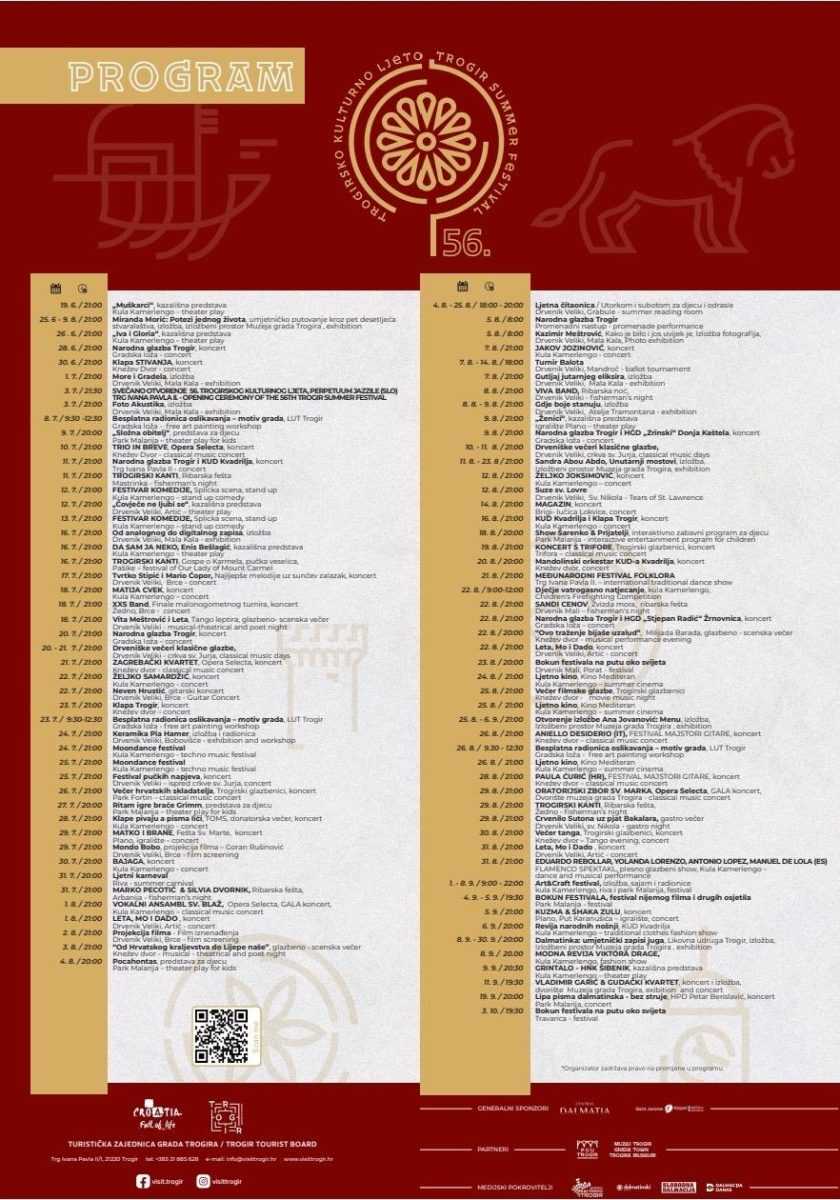 PROGRAM 56. TROGIRSKOG KULTURNOG LJETA: Bit će više od 100 kulturnih, zabavnih i tradicijskih događanja PROGRAM 56. TROGIRSKOG KULTURNOG LJETA: Bit će više od 100 kulturnih, zabavnih i tradicijskih događanja